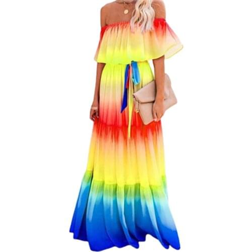 Vintage Summer Long Dress Elegant Robe Plus Size Off Shoulder Women Dress Floral Print Thin Large Hem Belt Maxi Dress Streetwear