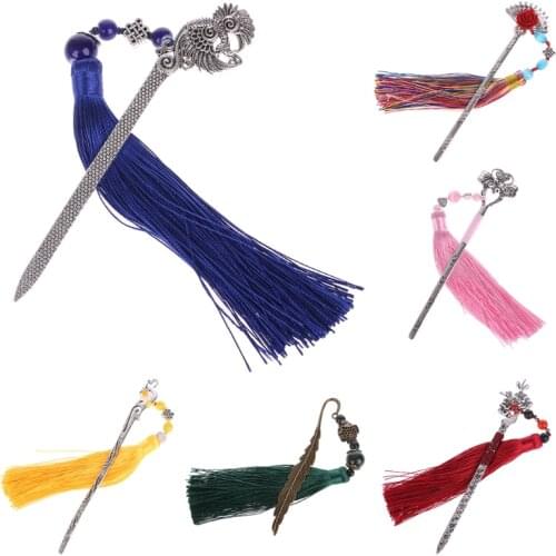 Chinese Style Vintage Classic Metal Bookmark Tassel Beads School Office Supplies