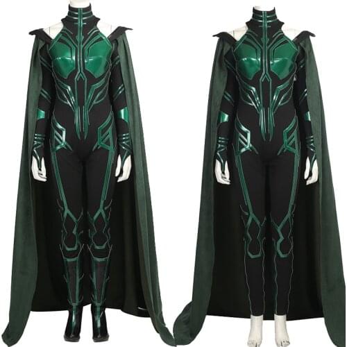 Adult Women Thor 3 God Of Dead Hela Jumpsuit Cosplay Costume Green Bodysuit Halloween Party Full Props Suit with Boots