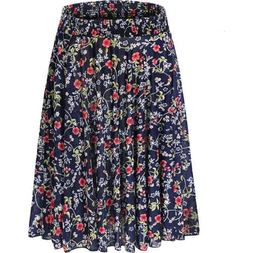 2021 Summer Brand Print Pleated Skirts Womens High Waist Strechy Flowers Midi Skirt Female Luxury ALine Falda Party Jupe Femme