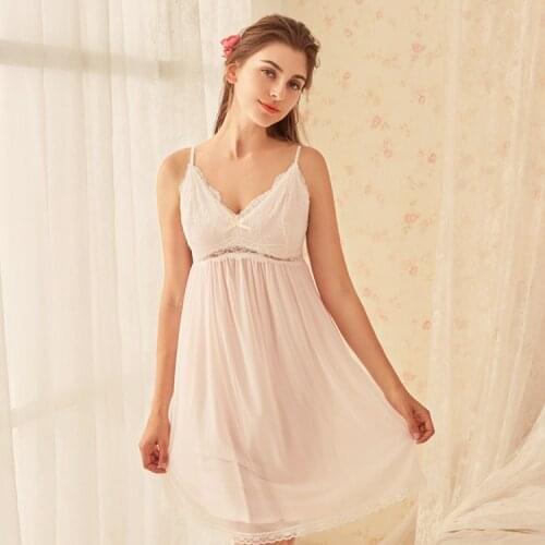 S024 women summer sexy lace spaghitte V-neck modal cute princess homewear nightgown