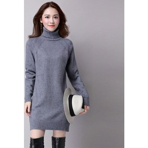 Oversized Women Clothing Pullover Sweater Dress Autumn Winter Casual Loose Knit Solid Ladies Thicken Warm Turtleneck Jumper 3XL