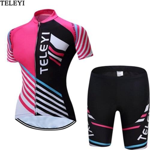 TELEYI Pink MTB Bike Jersey Womens Cycling Jersey Cycling Clothing Girls Ropa Ciclismo Riding bicycle Top Maillot Breathable