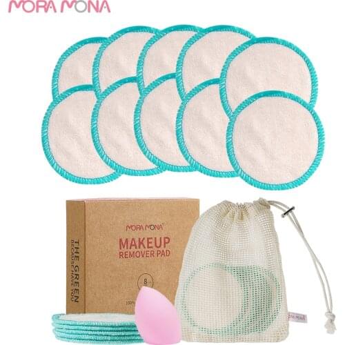 Mora Mona 10 Pcs Reusable Bamboo Fiber Pad Make up Facial Remover Two Layers Wipe Pad
