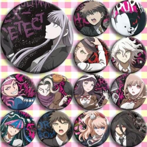 13pcs/1lot Anime Danganronpa: Trigger Happy Havoc Monokuma Naegi Makoto Figure 4802 Badges Round Brooch Pin Gifts Kids Toy