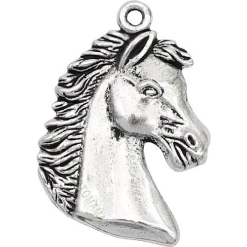 15pcs-Antique Silver Plated Horse Head Charm Pendant, Horse Charms 41x30mm