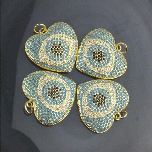 20*20mm 10pcs/lot Fashion colorful big cz pendant,heart with eye shape cubic zircon micro pave charm,necklace/bracelet component