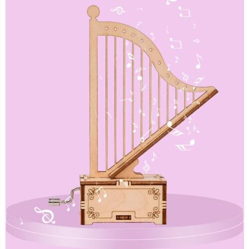 DIY 3D New Wooden Hand Music Box Puzzles Phonograph Piano Harp Kits Assembly Toy Gift for Children Adult