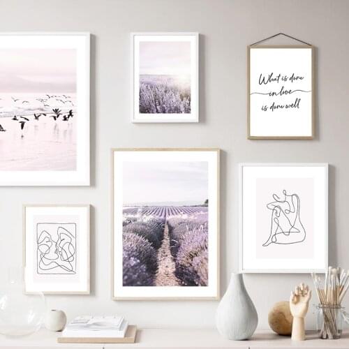Lavender Garden Beach Line Face Abstract Wall Art Canvas Painting Nordic Posters And Prints Wall Pictures For Living Room Decor