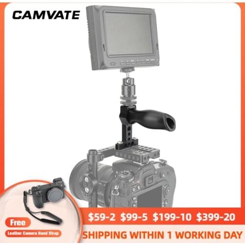 CAMVATE Aluminum Top Handle Grip With 1/4"-20 Mounting Points & Shoe Mount For DSLR Camera/Monitor Cage Rig Supporting System