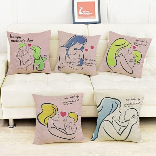 Happy Mothers Day Cartoon Great Maternal Love Character Design Pillow Case I Love You Mom Letters Sofa Decorative Cushion Cover