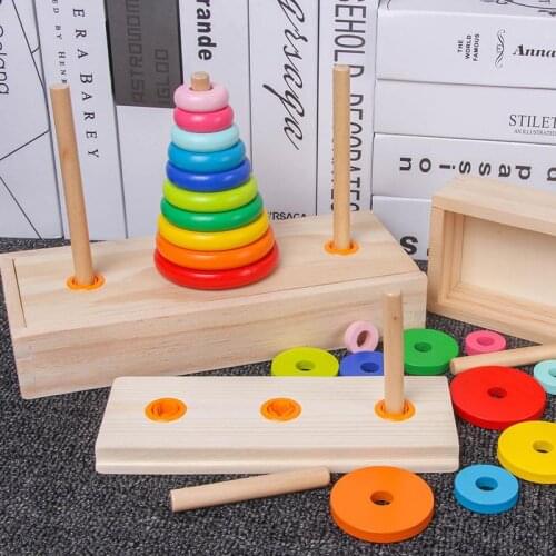 Wooden Montessori Logic Training Toys For Kids Eduacational Rainbow Building Blocks Hanoi Tower Game Baby Gift Children Toy
