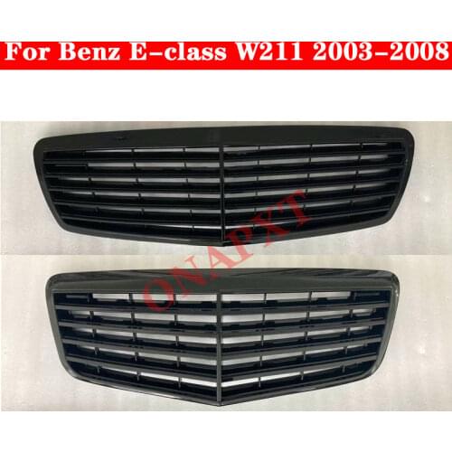 For Mercedes-Benz E-class W211 Styling Center Grille ABS Front Bumper Grill Original and GT Vertical Bar Middle Grill 2003-2008