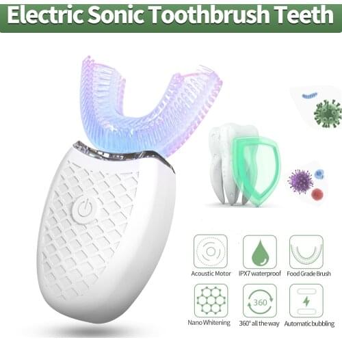 HA-Life 360 Degrees Sonic Electric Toothbrush Automatic U Type Tooth Brush USB Charging Tooth Whitening Light Soft Brush Head