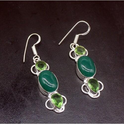Gemstonefactory Big Promotion Unique 925 Silver Green Agate Topaz Lovely Women Ladies Gifts Dangle Drop Earrings 20212238
