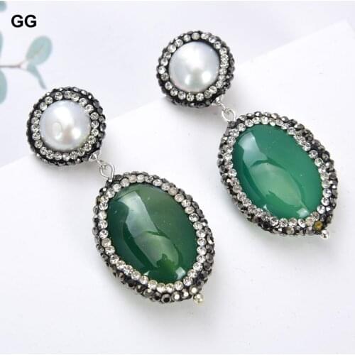 GuaiGuai Jewelry White Pearl Green Agate CZ Earrings