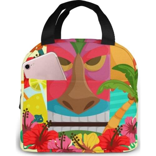 Insulated Lunch Bag Thermal Tiki Mask Floral Tote Bags Cooler Picnic Food Lunch Box Bag