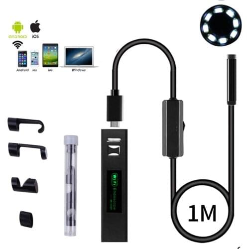 WIFI Endoscope Camera Mini Waterproof Soft Cable Inspection 1200p Camera 8mm 1M USB Endoscope Borescope IOS Endoscope For Iphone
