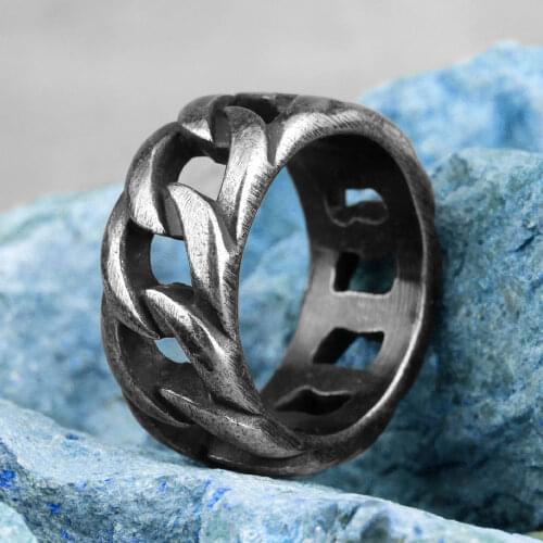 Retro Old Black Weave Cutout Stainless Steel Mens Rings Punk Hip Hop for Male Boyfriend Biker Jewelry Creativity Gift Wholesale