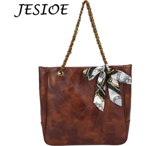 Leather Casual Vintage Silk Scarf Crossbody Bags for Women Ladies Luxury Designer Tote Handbag Chain High Quality Shoulder Bag