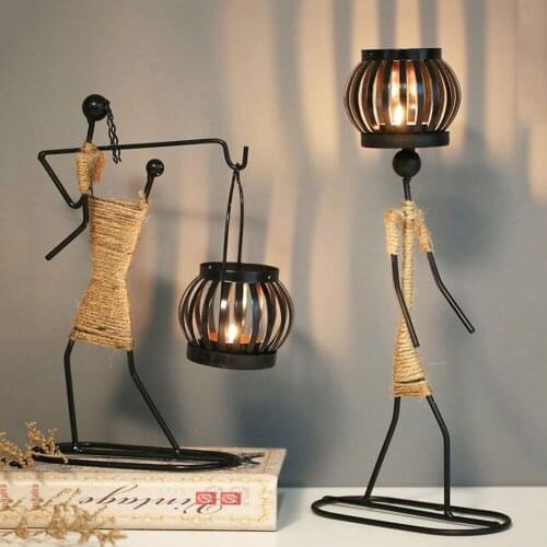 Creative Nordic Metal Candlestick Abstract Character Sculpture Candle Holder Handmade Figurines Home Wedding Decoration Art Gift