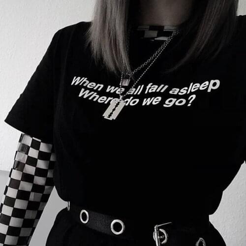 Kuakuayu HJN Summer Fashion Unisex Tshirt When We All Fall Asleep Where Do We Go ? Letter Print Top Short Sleeve Black Tshirt