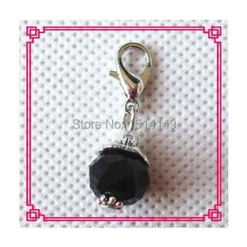 Hot selling lobster clasp black 10mm rhinestone dangle charms for floating pendant lockets diy jewelry