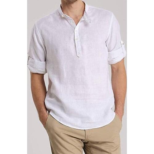 Mens 3/4 Sleeve Solid Shirts Summer Male Turn Down Collar Slim Fit Shirts Man Casual Daily Muscle Tops Basic Tee Plus Size