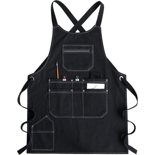 Men Women Denim Shop Tools Work Aprons Adjustable Cross Back Kitchen Bib with Multi Pockets for Cooking Woodworking