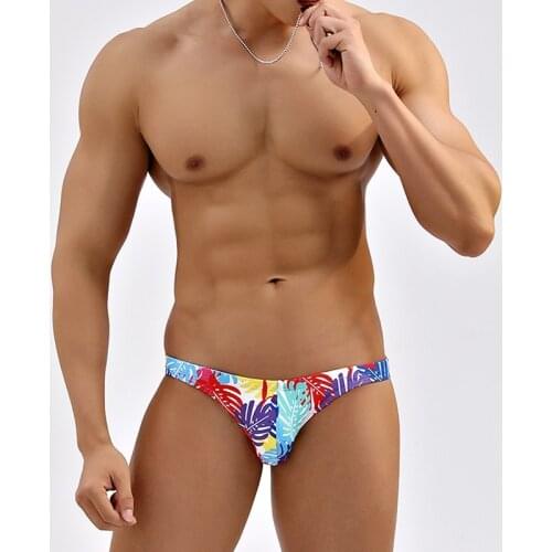 SD210 New 2021 color leaf printed swimsuits sexy low waist men swimwear bikinis hot men swimsuits swim briefs small size