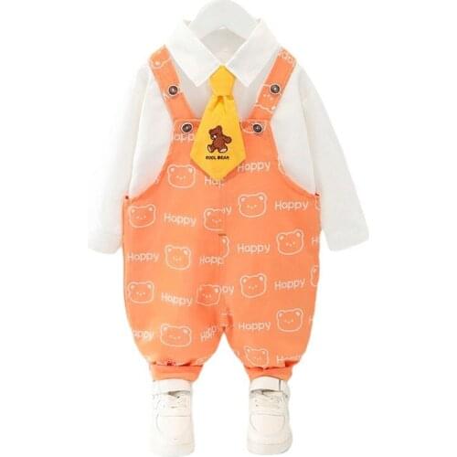 New Spring Autumn Children Cartoon Clothes Suit Fashion Girls Boys Cotton T Shirt Overalls 2Pcs/sets Toddler Casual Costume