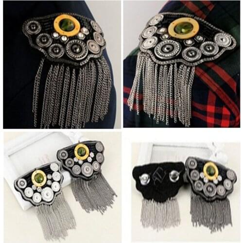 PUNK cool gunblack silver Semicircular handmade epaulette tassel epaulet brooch badge epaulettes spikes/escapulario blazer