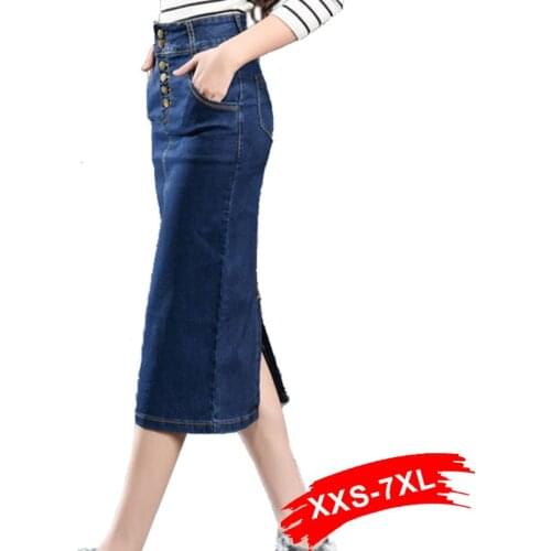 Plus 5Xl 8Xl Xs Size Denim Skirt Women Casual Push Up High Waist Pencil Jeans Split Back Slim Hip Long Stretch Skirts
