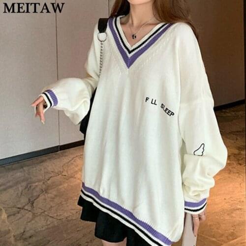 2021 Autumn Winter Korean Harajuku Women Loose Sweaters Ladies Long Sleeve Letter Printed Hip Hop Pullover Jumper