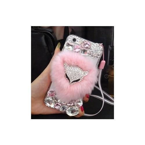 Luxury fox head Bling Warm Soft Rabbit Fur Hair Phone Cases For Xiaomi Redmi 9 9A 9T Pro Note9 Pro Max Note9S Note8 Pro Coque
