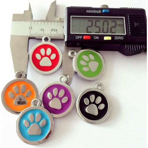 Pet products custom dog cat id tag zinc alloy pet tags 25mm round paw shaped tags high quality dog tags free shipping
