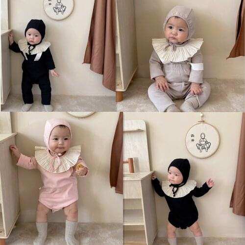 Spring Autumn Baby Clothing Sets Newborn Boys Girls Bodysuits+overalls+hat 3pcs Suit Toddler Cotton Long Sleeve Home Clothes Set