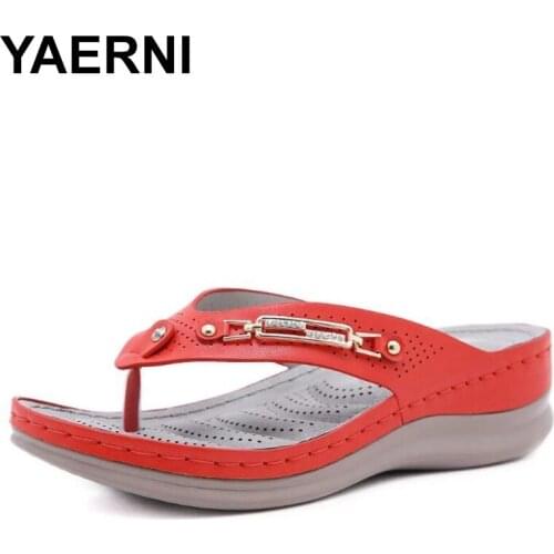 YAERNI Hot Sale Summer Women Slippers Casual Thick Sole Flat Flip Flops fashion Female Beach Shoes Plus Size Zapatos de mujer