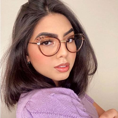 Roun Cat Eye Anti-Blue Light Women Optical Glasses Frame Diamond Cut Fashion Computer 50206