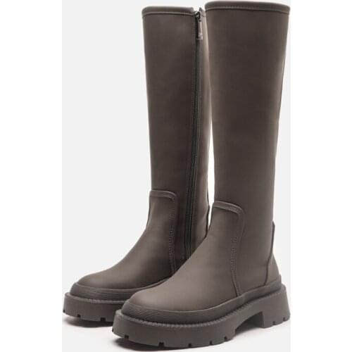 New Womens Straight Boots Keep Warm Winter Female Square Heels Boots Knee High Fashion Ladies Daily Casual Footwear Size 35-40