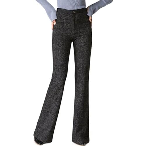 Womens Flare Pants For Autumn Winter High Waist Knitted Zipper Pants Thicken Warm Cotton And Linen Trousers Plus Size