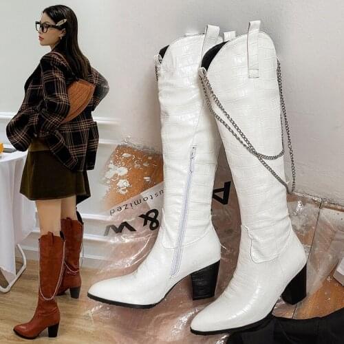 2021 New Black Knee High Boots Women Zip Thick Sole Comfort Loose Chelsea Boots Woman Autumn Platform Botas