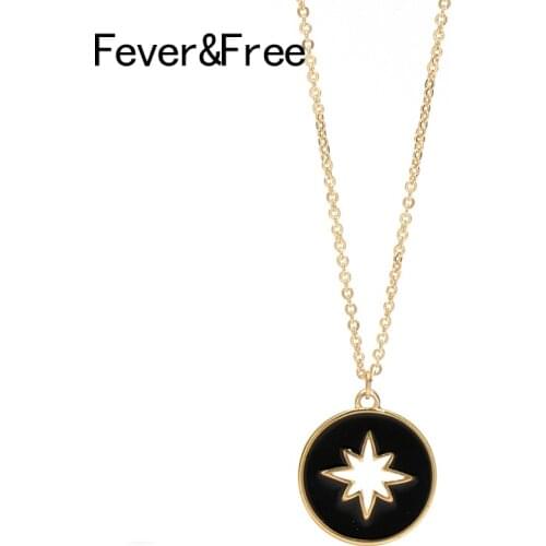 Fever&Free 2020 Women Black Pendant Necklace Gold Long Link Chain Star Female Fashion Necklace Jewelry Accessories Drop Shipping