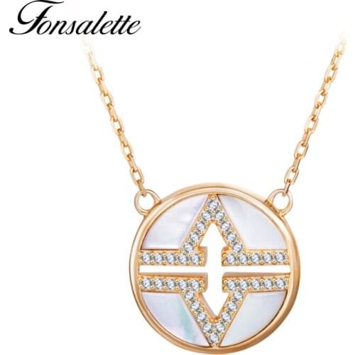 Personality Double V Letter Shape Black Agate Round Circle White Shell CZ Necklaces Bijoux Necklace Women Jewelry ZK40