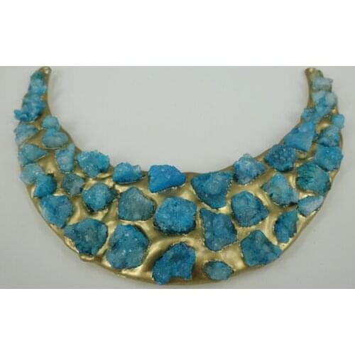 1pcs Dream Drusy Crystal Gems Moon Shape Jewelry Making Connector Stone Necklace