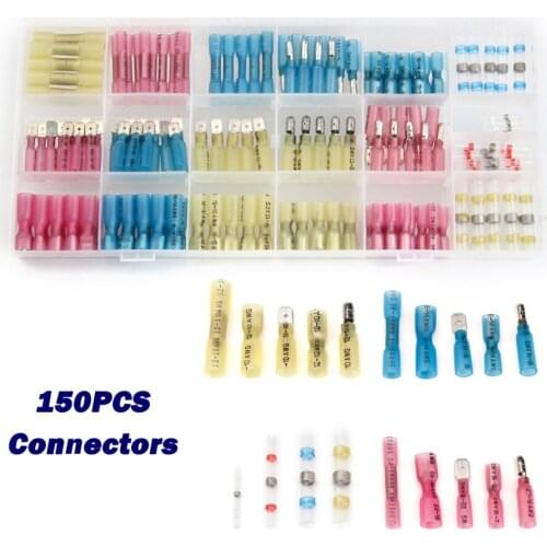 150PCS Waterproof&Seal Shrinkable Terminators Insulated Cable Wire Terminals Solder Sleeve Set Butt Crimp/Heat Shrink Connectors