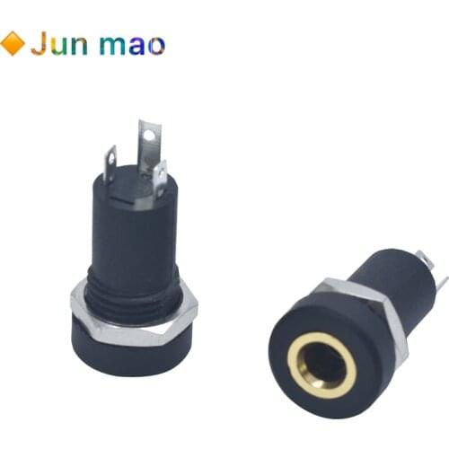 2PCS 3.5MM Audio Jack Socket 3 Pole Black Stereo Solder Panel Mount Gold With Nuts Connector