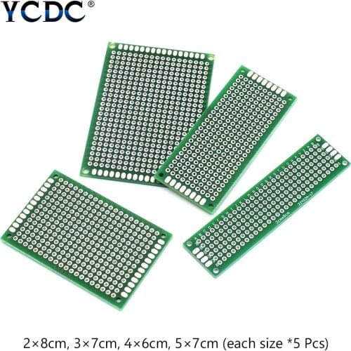 20pcs Tinned PCB Proto Circuit Board For Electronic Diy Projects 4 Sizes Mix