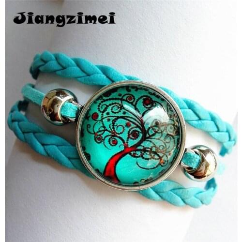 24pcs/lot (Mixed 6 styles) Tree of life Cartoon silver bracelets Mandala Flower Art Glass Round Dome bracelet