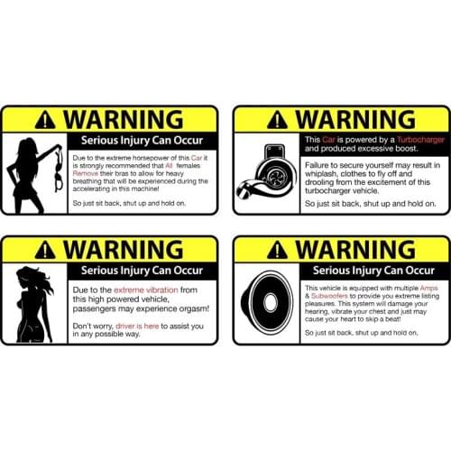 4 X Cartoon Funny WARNING Car Sticker Retro-reflective Decals Automobile Motorcycles Accessories PVC,9cm*4cm